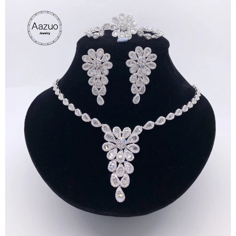 Aazuo 18K Jewelry Set Solid White Gold Real Natural Diamonds