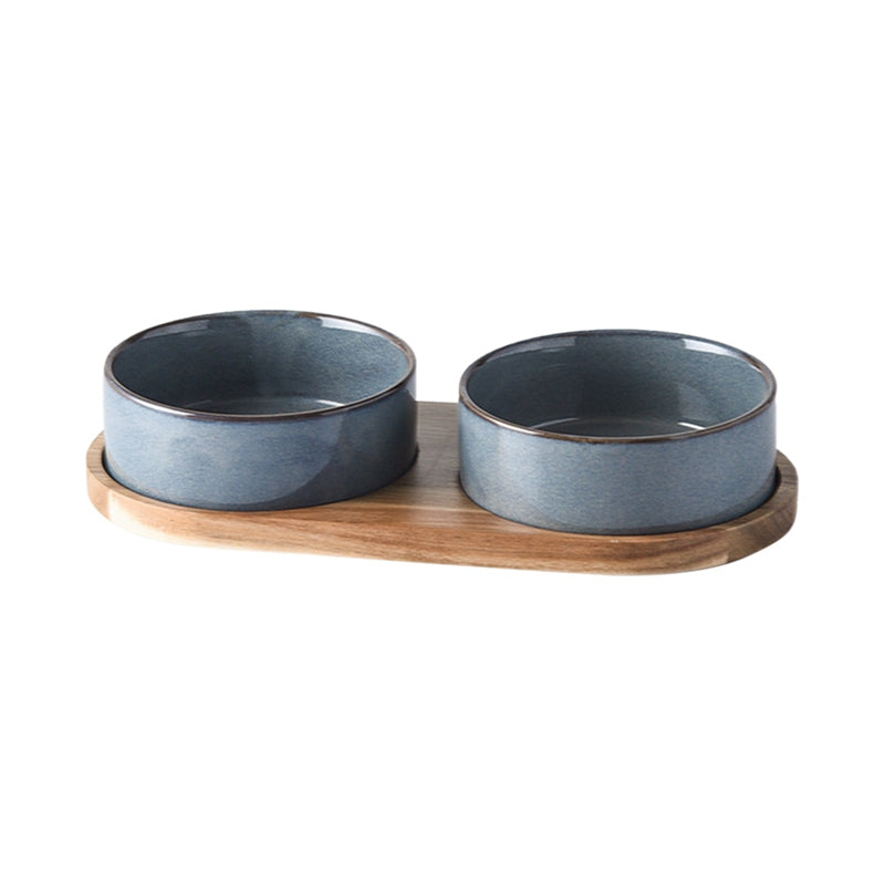 Ceramic Pet Bowl with Neck Protective Collar Anti-Collision Wooden