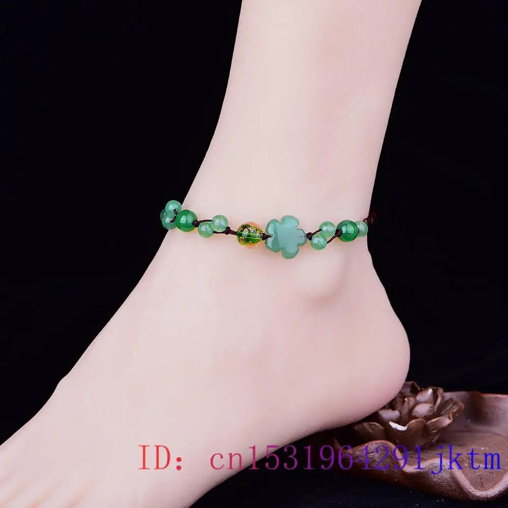 Jade Flower Anklets for Women Jewelry Gifts Green  Gemstones Men Luxury Designer