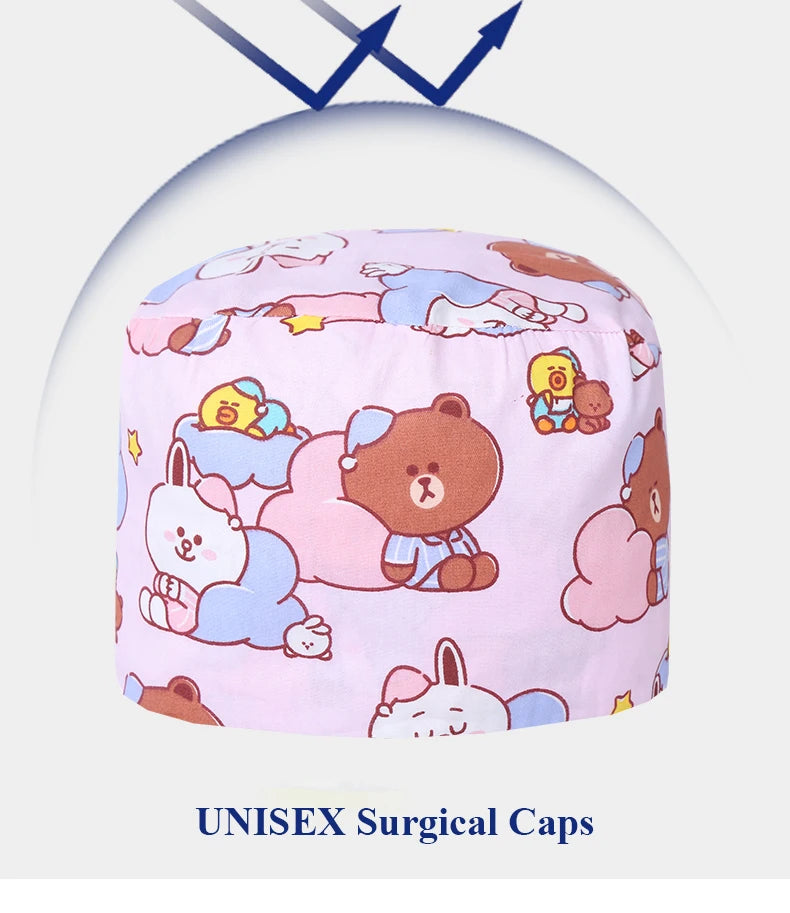 Bear Unisex Scrub Caps  Surgical Hats Sweat-absorbent Cotton Pet