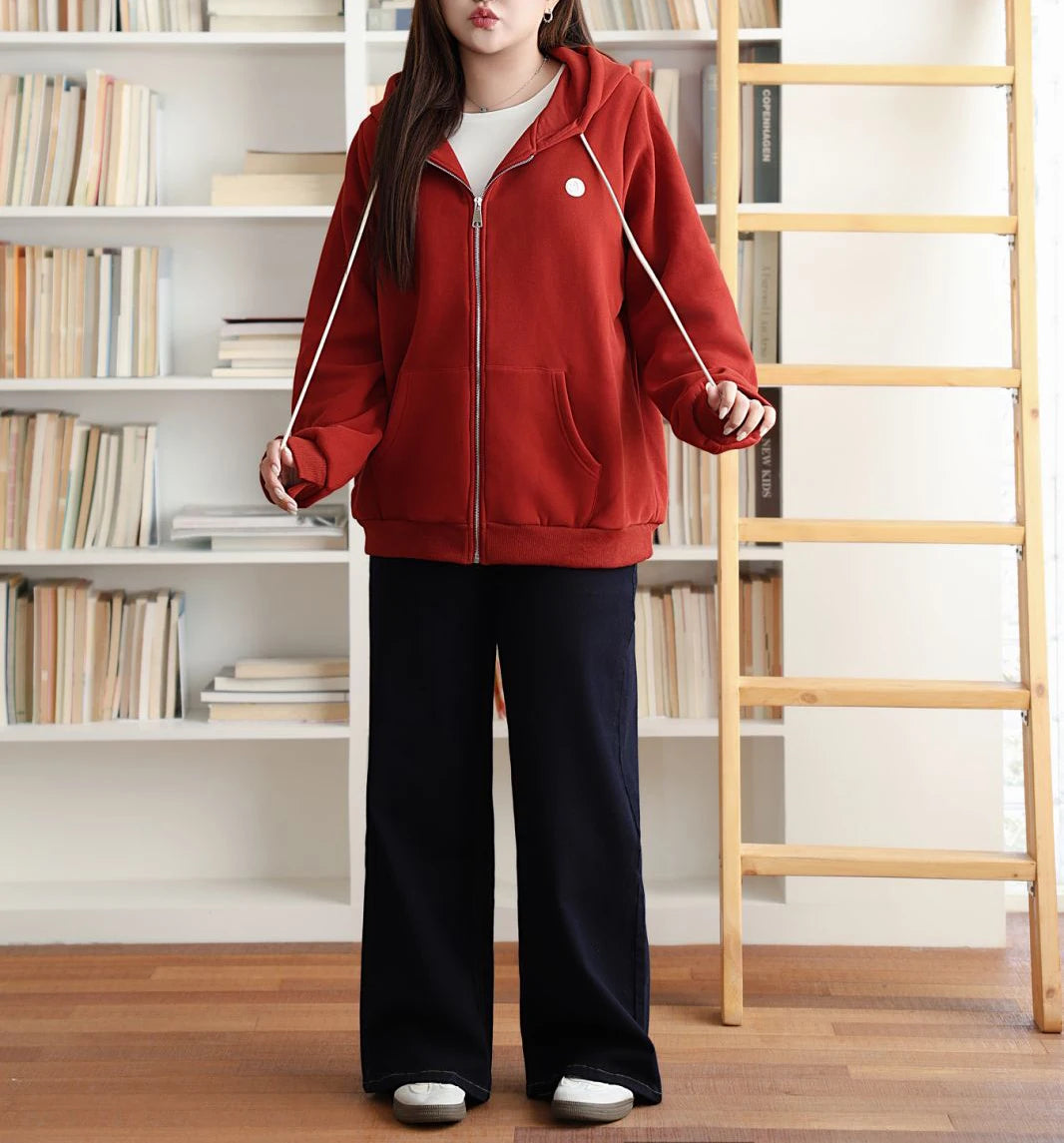 fleece-lined zip-up Hoodie Women Plus Size Good Quality