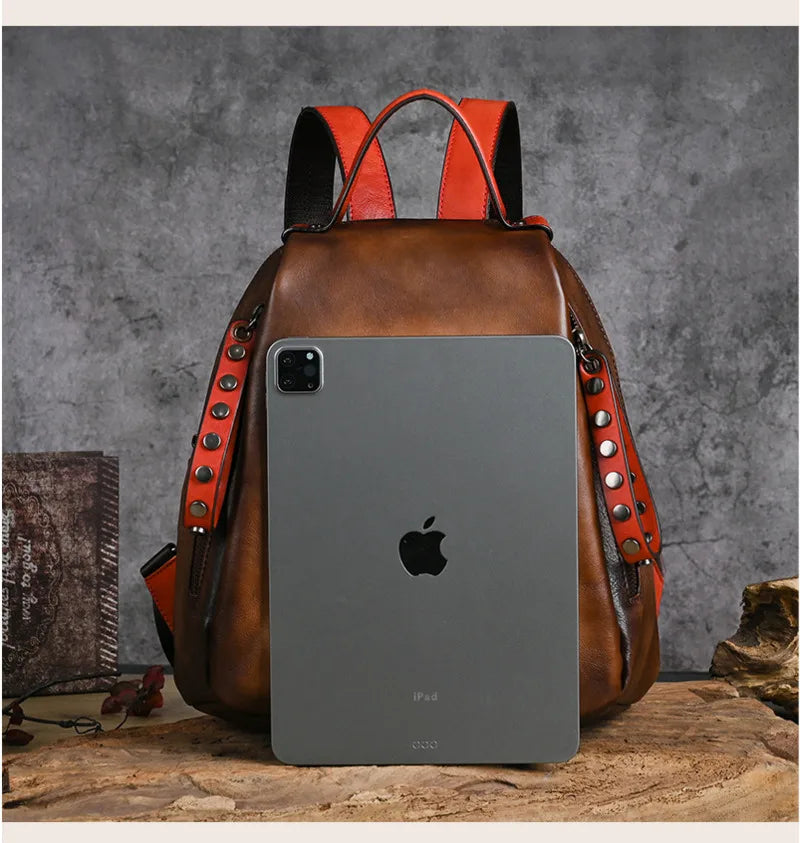 New Hand Painted Bag Genuine Leather Travel Luxury Backpack