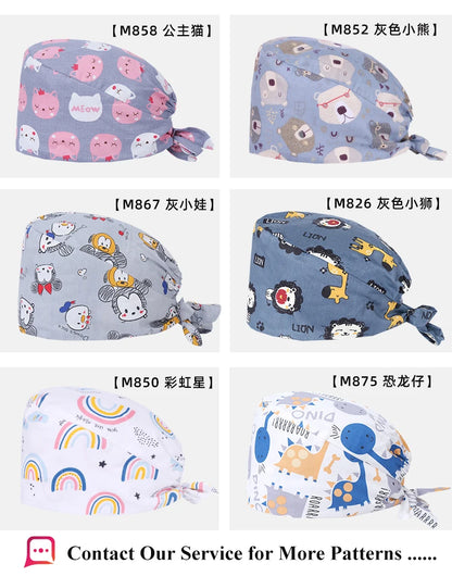 Bear Unisex Scrub Caps  Surgical Hats Sweat-absorbent Cotton Pet