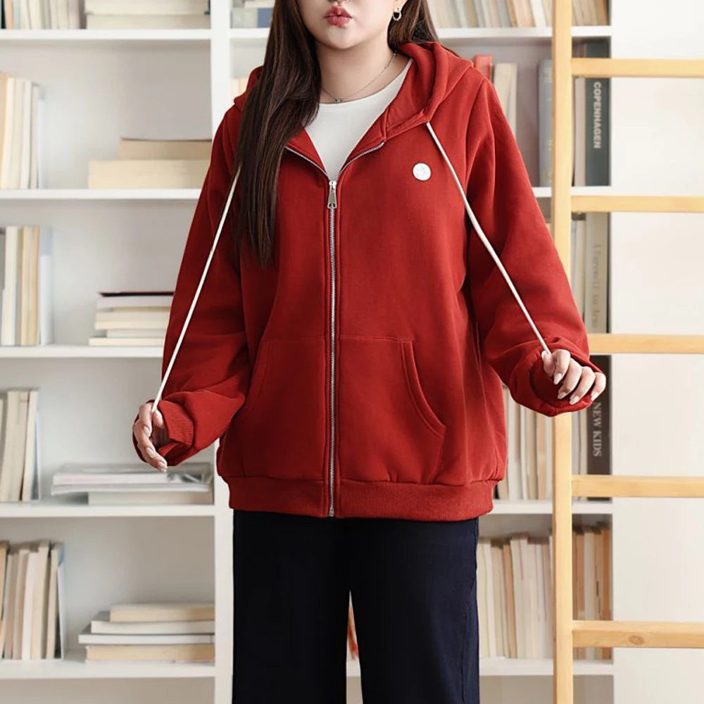 fleece-lined zip-up Hoodie Women Plus Size Good Quality