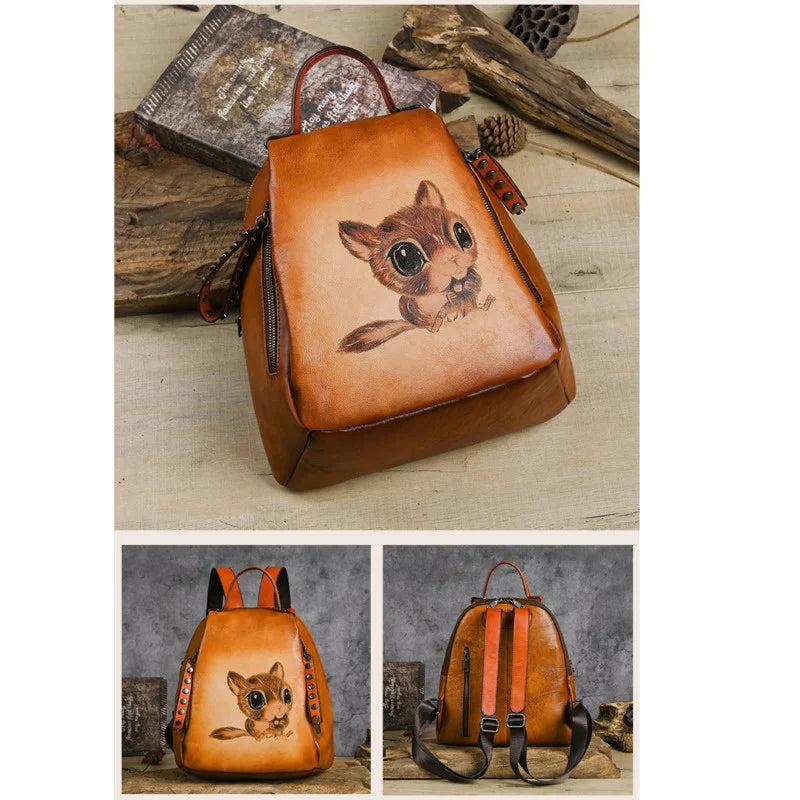 New Hand Painted Bag Genuine Leather Travel Luxury Backpack