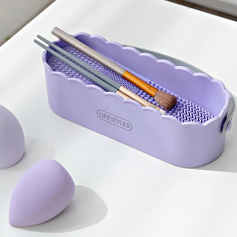 Rubber Mackup Brush Cleaning Tool Cosmetics Storage Box