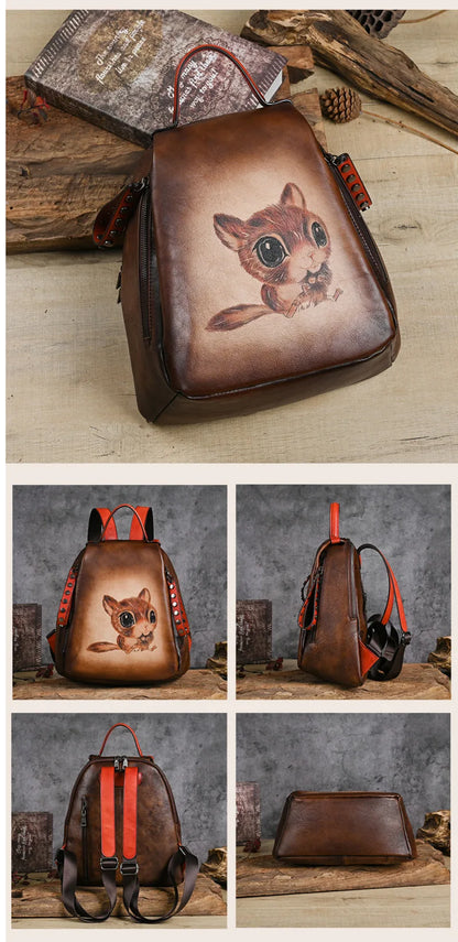 New Hand Painted Bag Genuine Leather Travel Luxury Backpack