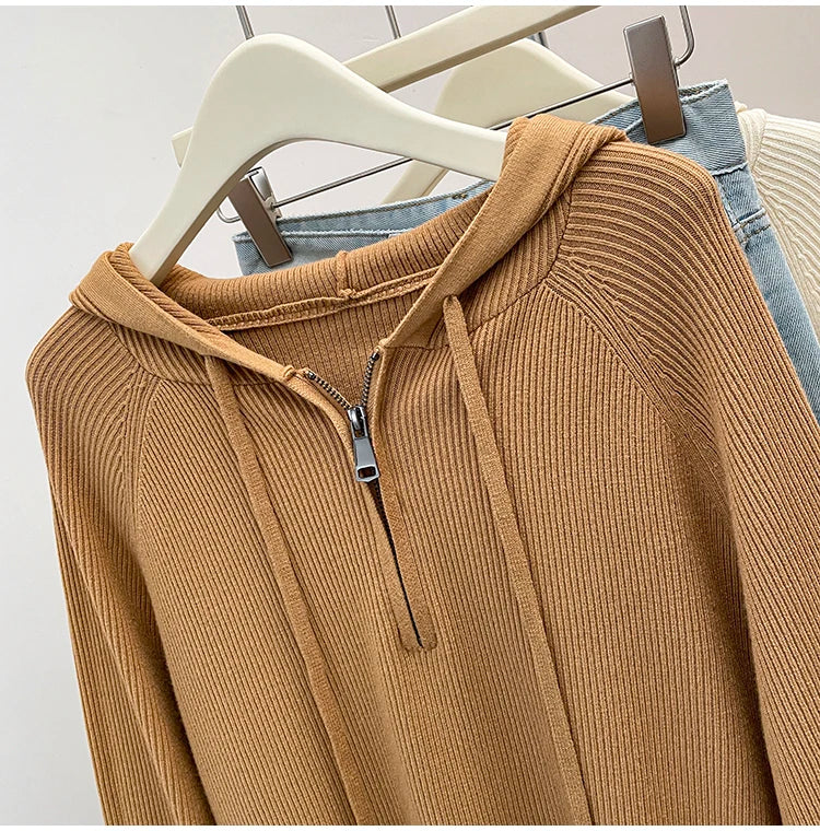 Plus Size 2024 Autumn New Zipper Half Open Collar Hoodie Women&