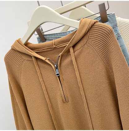 Plus Size 2024 Autumn New Zipper Half Open Collar Hoodie Women&