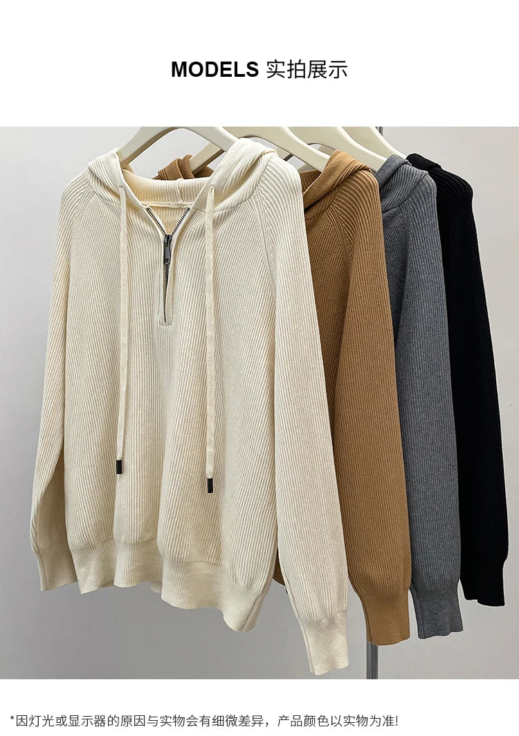 Plus Size 2024 Autumn New Zipper Half Open Collar Hoodie Women&