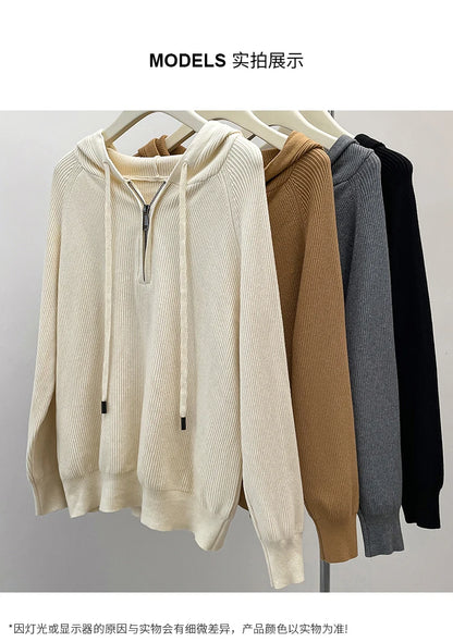 Plus Size 2024 Autumn New Zipper Half Open Collar Hoodie Women&