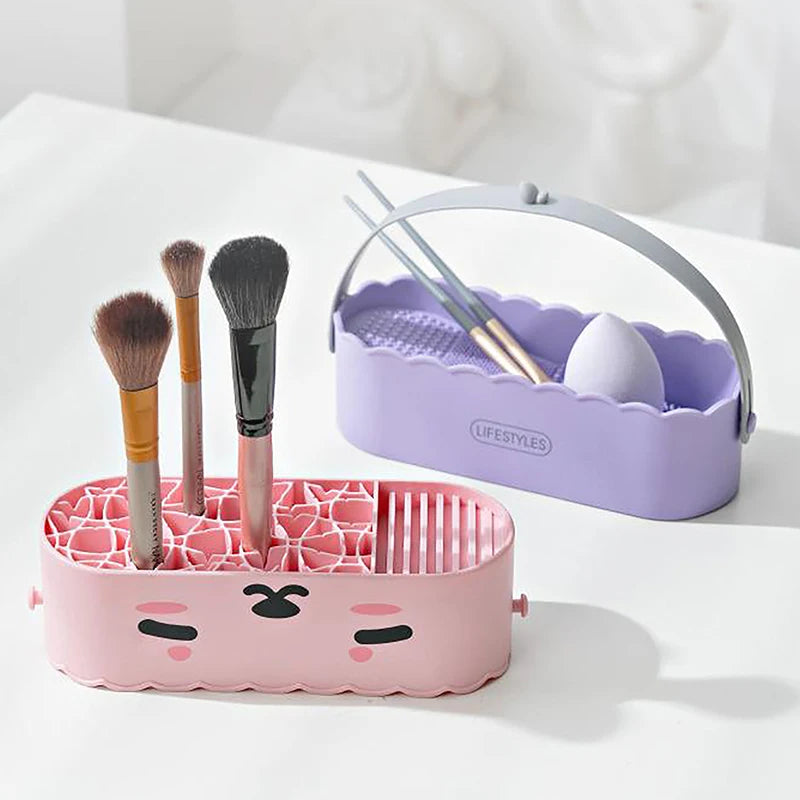 Rubber Mackup Brush Cleaning Tool Cosmetics Storage Box