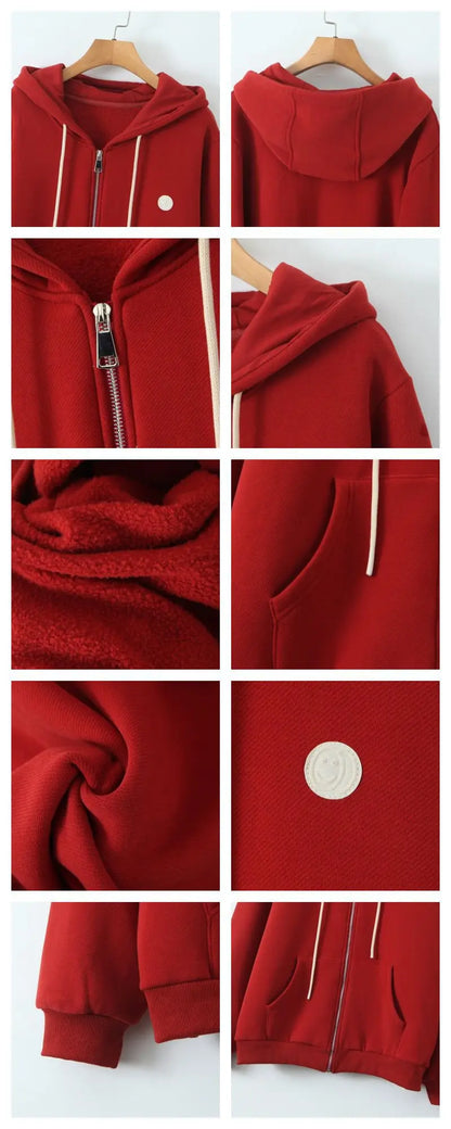 fleece-lined zip-up Hoodie Women Plus Size Good Quality