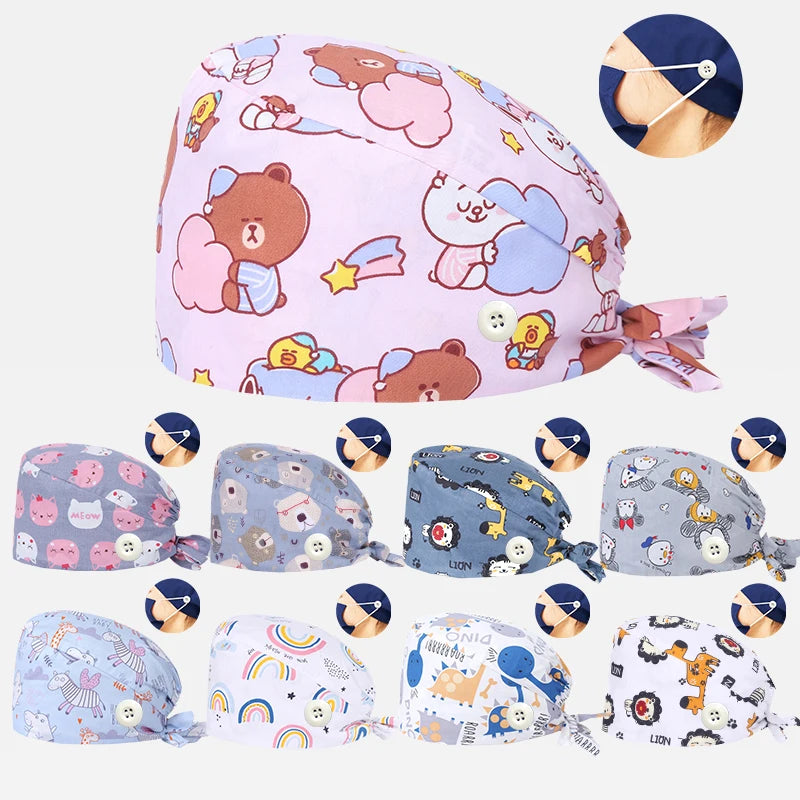 Bear Unisex Scrub Caps  Surgical Hats Sweat-absorbent Cotton Pet