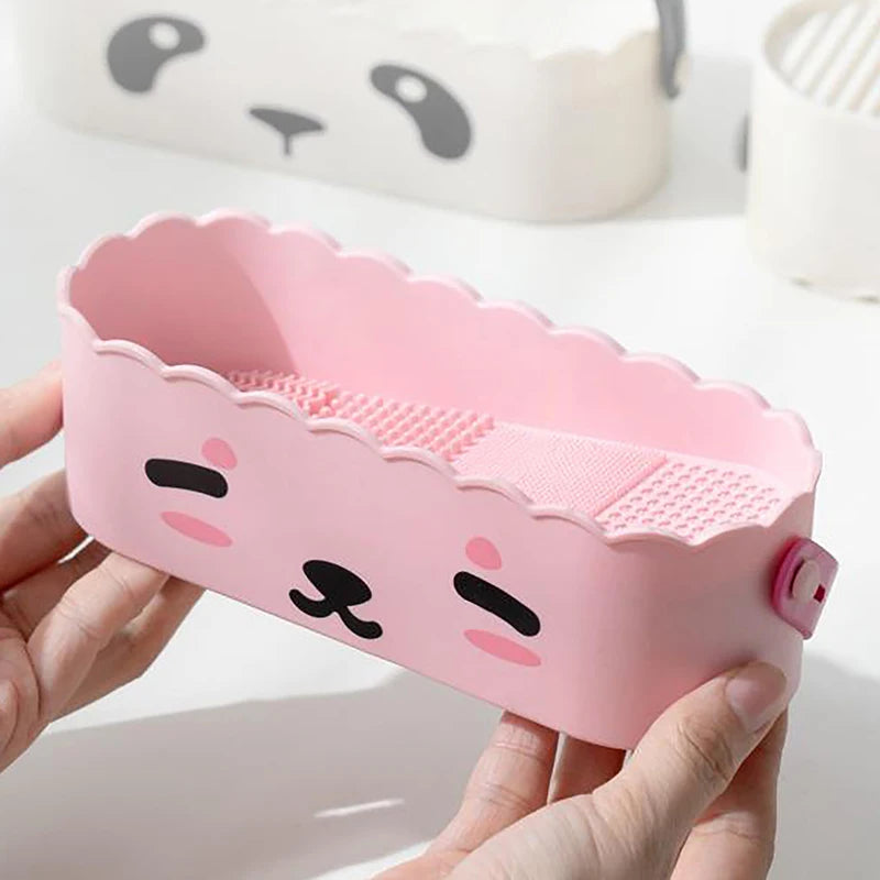 Rubber Mackup Brush Cleaning Tool Cosmetics Storage Box