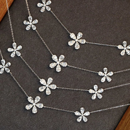 White Gold Real Diamonds 0.65ct Luxury Flower Necklace Gifted For Women