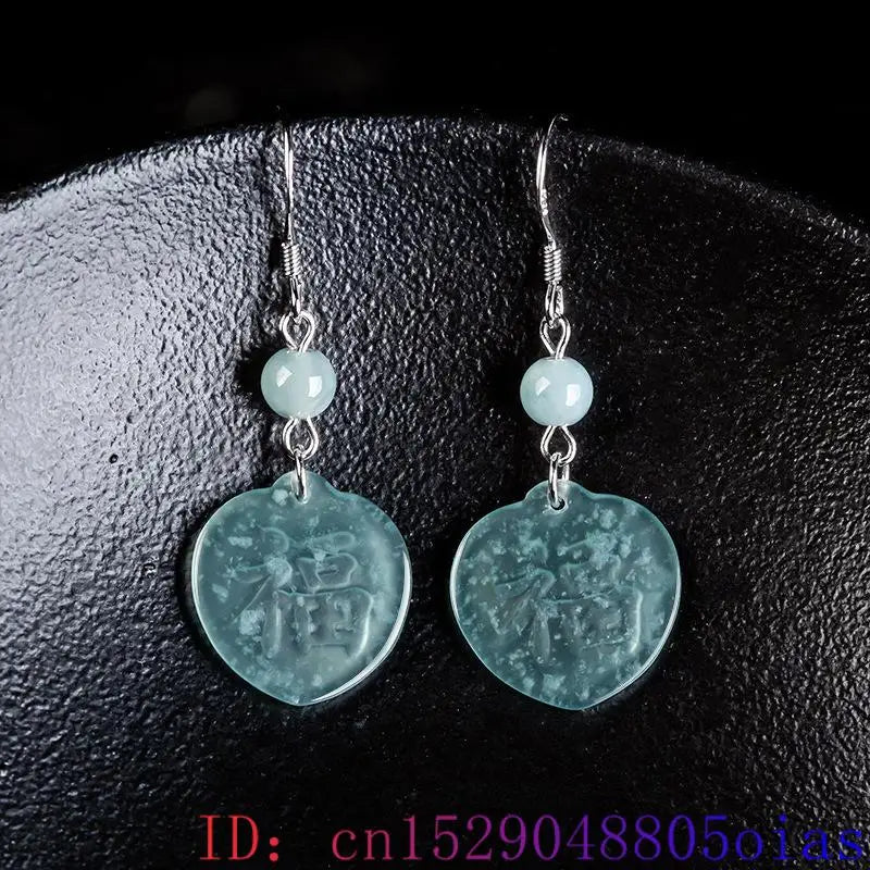 Blue Burmese Jadeite Fu Earrings Stone Luxury