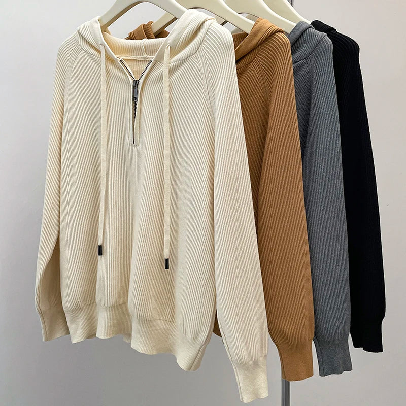 Plus Size 2024 Autumn New Zipper Half Open Collar Hoodie Women&