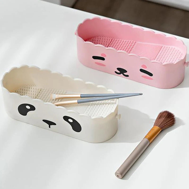 Rubber Mackup Brush Cleaning Tool Cosmetics Storage Box