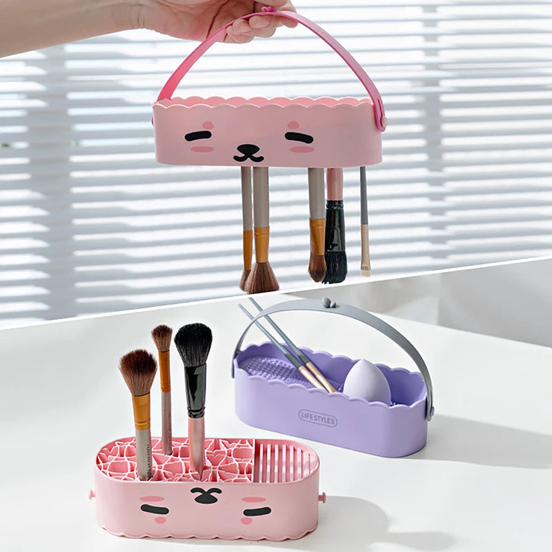 Rubber Mackup Brush Cleaning Tool Cosmetics Storage Box