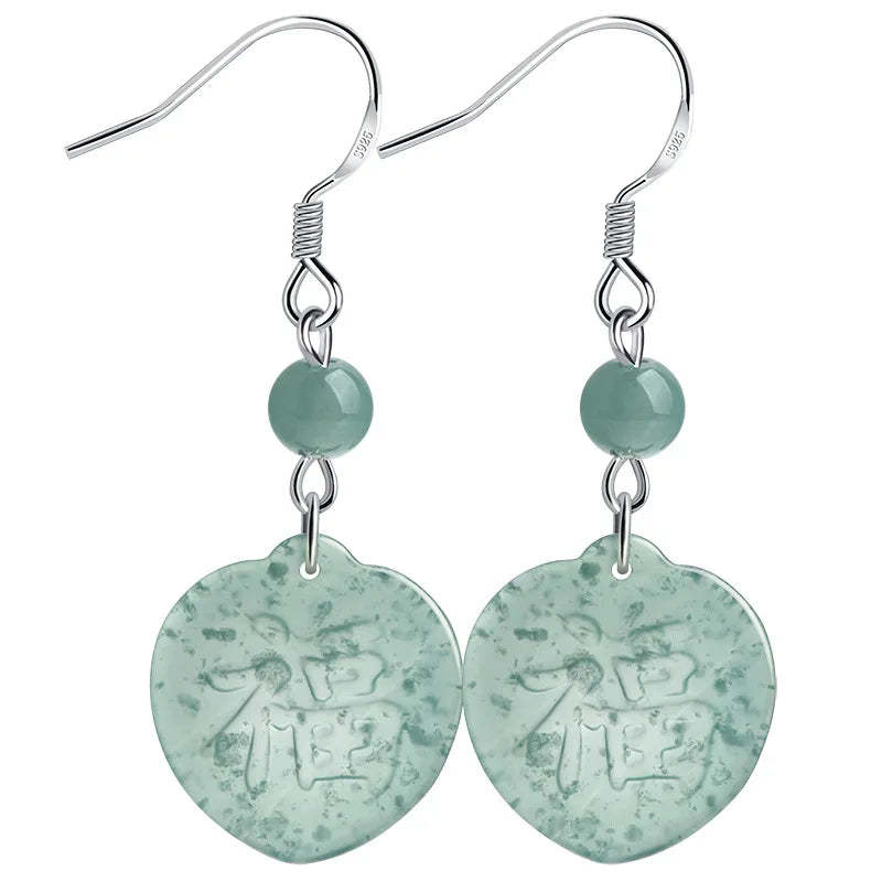 Blue Burmese Jadeite Fu Earrings Stone Luxury