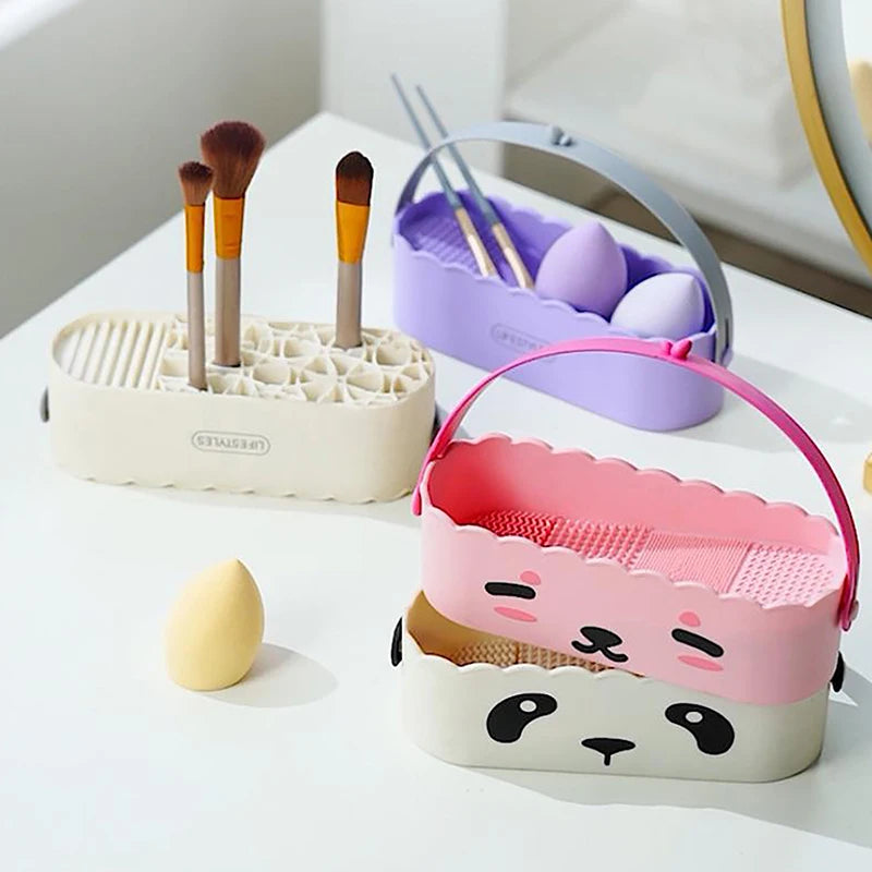 Rubber Mackup Brush Cleaning Tool Cosmetics Storage Box