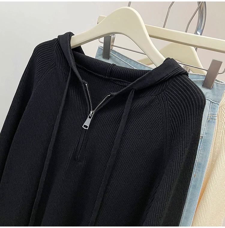 Plus Size 2024 Autumn New Zipper Half Open Collar Hoodie Women&