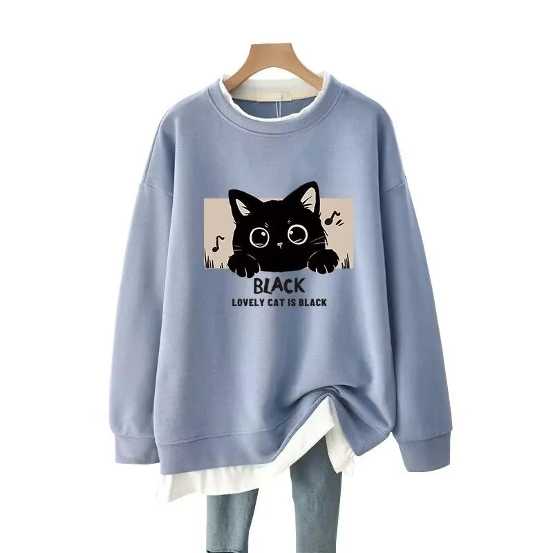 Cartoon Printed Hoodies Women O-Neck Pullovers