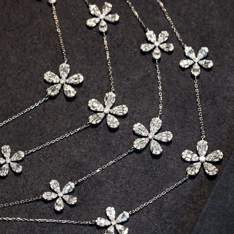 White Gold Real Diamonds 0.65ct Luxury Flower Necklace Gifted For Women