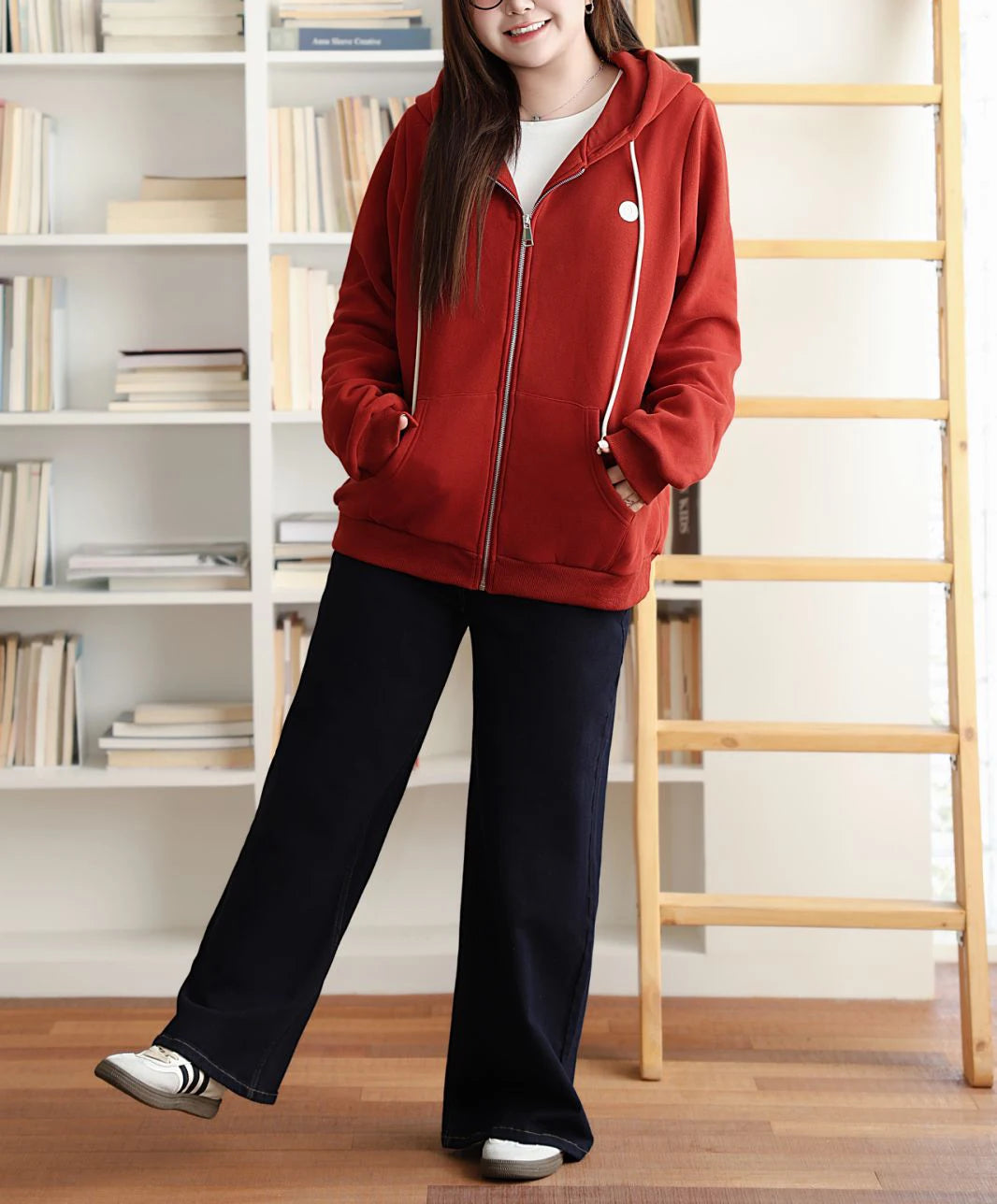 fleece-lined zip-up Hoodie Women Plus Size Good Quality