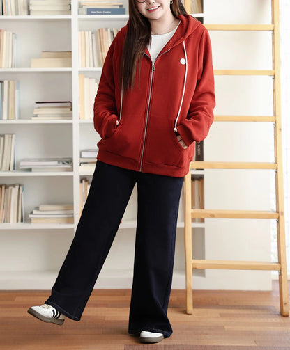 fleece-lined zip-up Hoodie Women Plus Size Good Quality