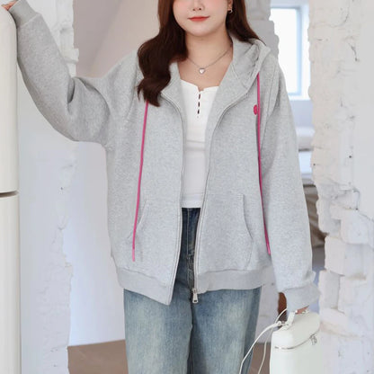 fleece-lined zip-up Hoodie Women Plus Size Good Quality