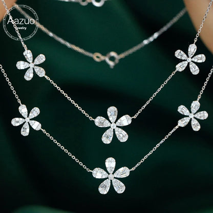 White Gold Real Diamonds 0.65ct Luxury Flower Necklace Gifted For Women