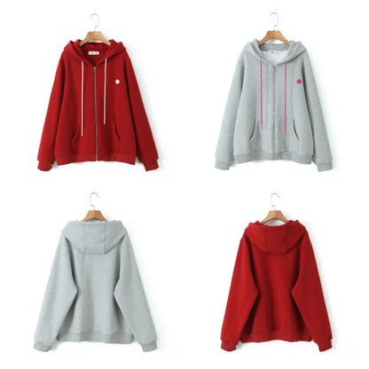 fleece-lined zip-up Hoodie Women Plus Size Good Quality