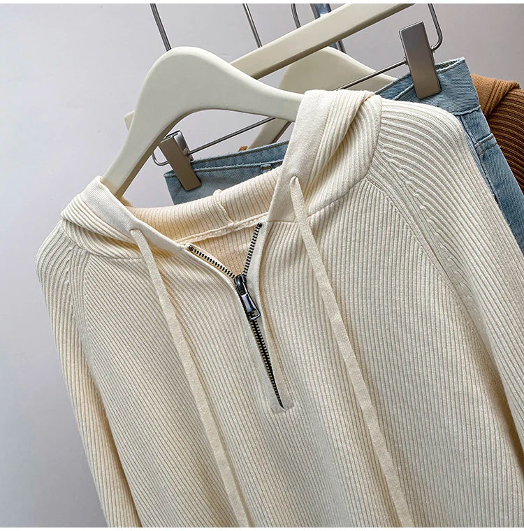 Plus Size 2024 Autumn New Zipper Half Open Collar Hoodie Women&