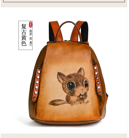 New Hand Painted Bag Genuine Leather Travel Luxury Backpack